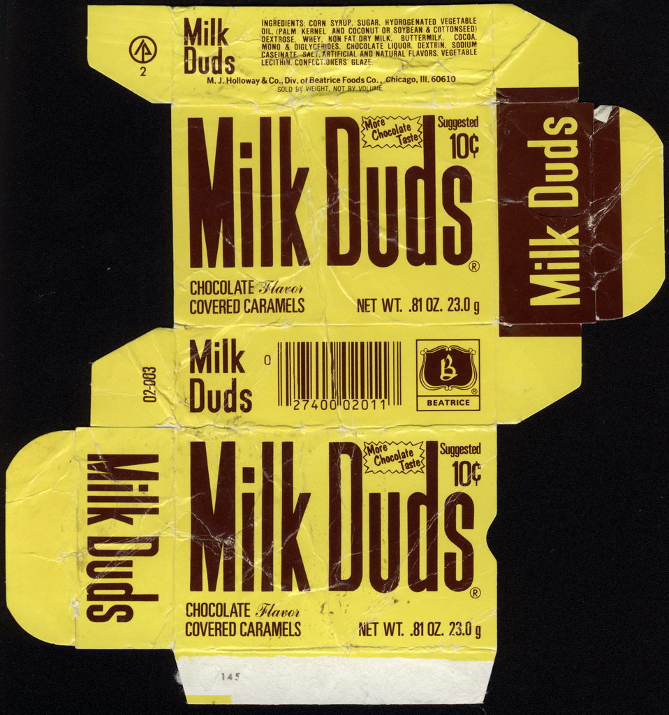 Beatrice - Holloway - Milk Duds - 10-cent .81oz candy box - 1976-1977
