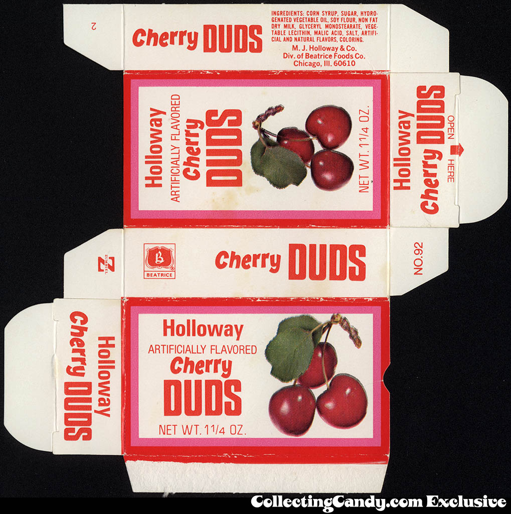 Beatrice - Holloway - Cherry Duds - Milk Duds - 1 1/4 oz candy box - 1977