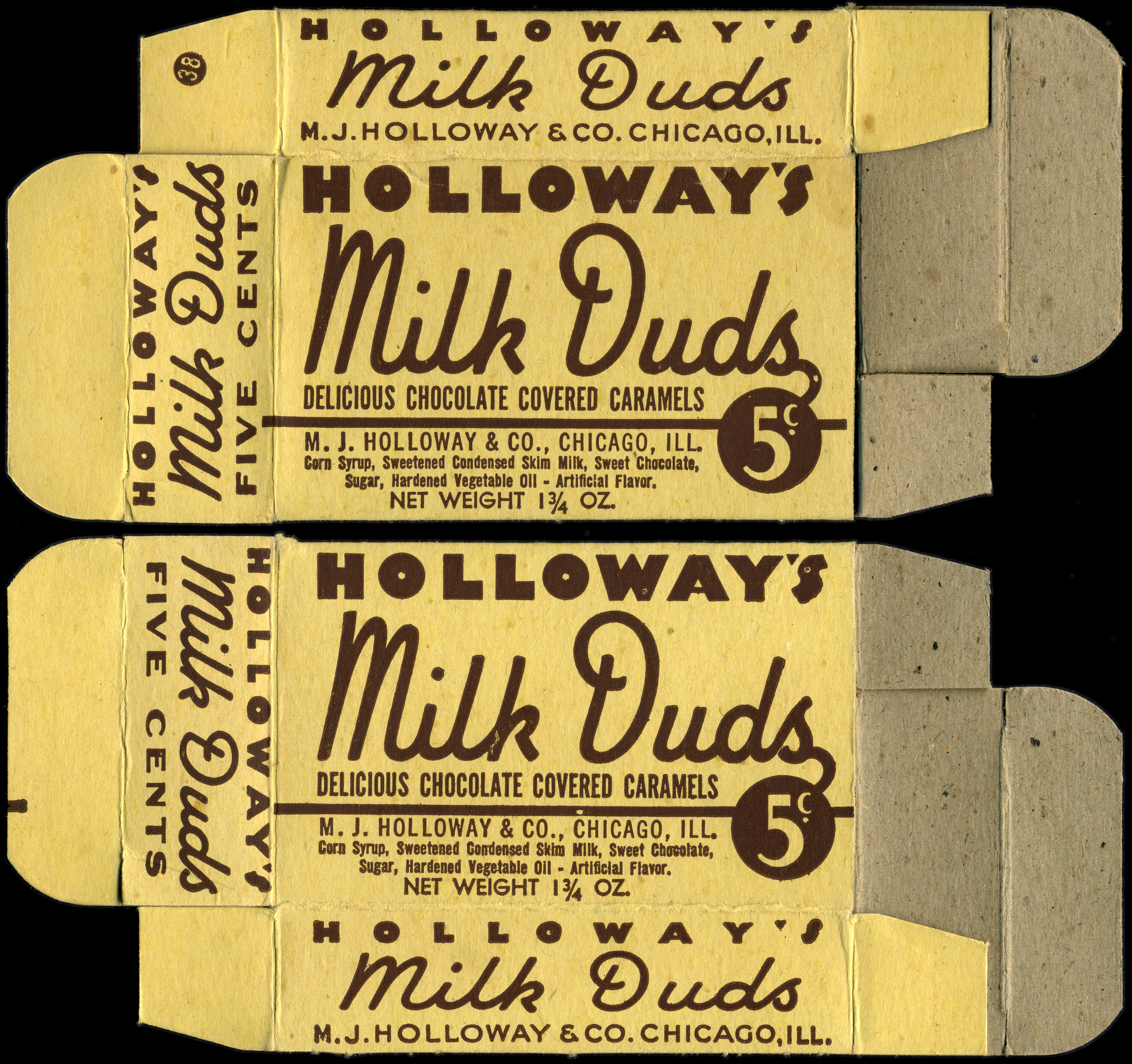 Holloway's - Milk Duds - candy box - 1930's 1940's