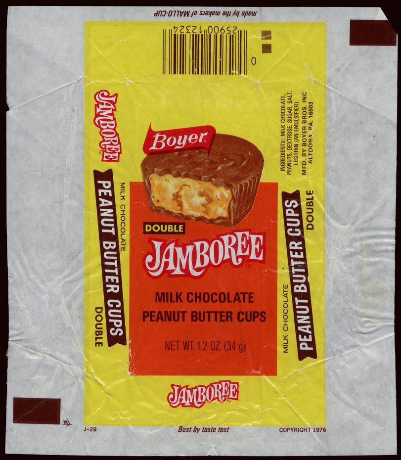 Boyer - Double Jamboree - peanut butter cup candy bar wrapper - circa 1976-77