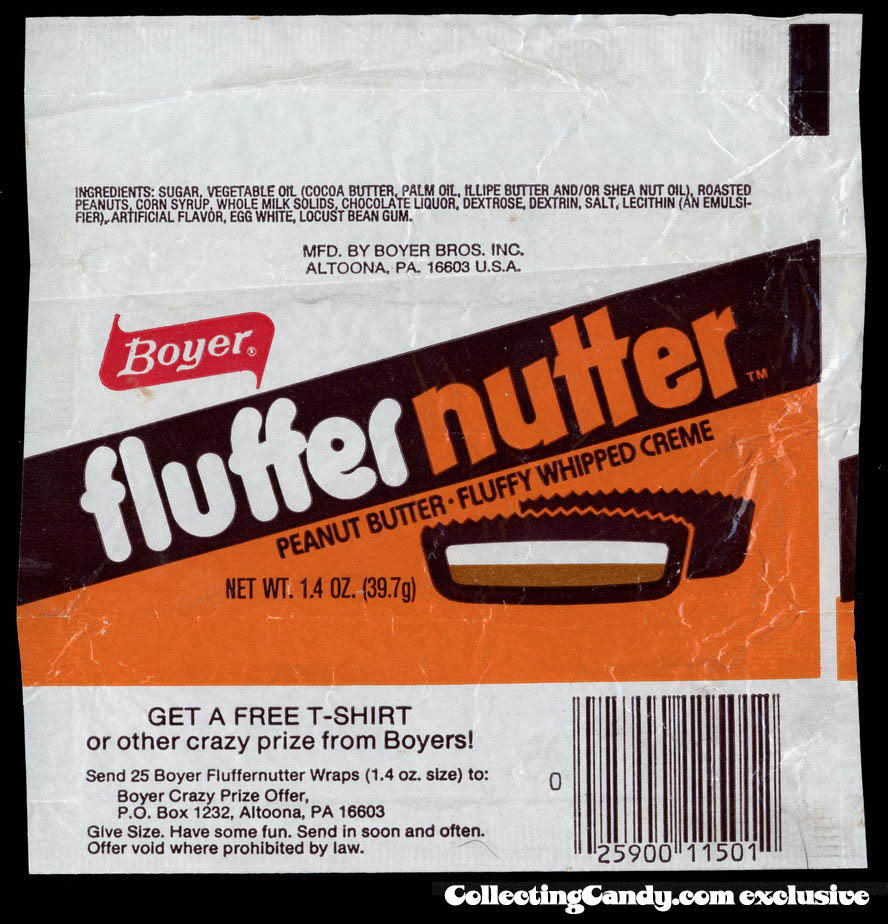 Boyer - Fuffernutter - peanut butter - fluffy whipped creme - 2 cups - candy wrapper - circa 1980-1982