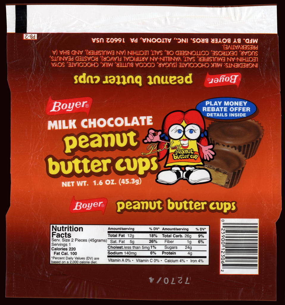 Boyer - Milk Chocolate Peanut Butter Cups - candy wrapper - 2011