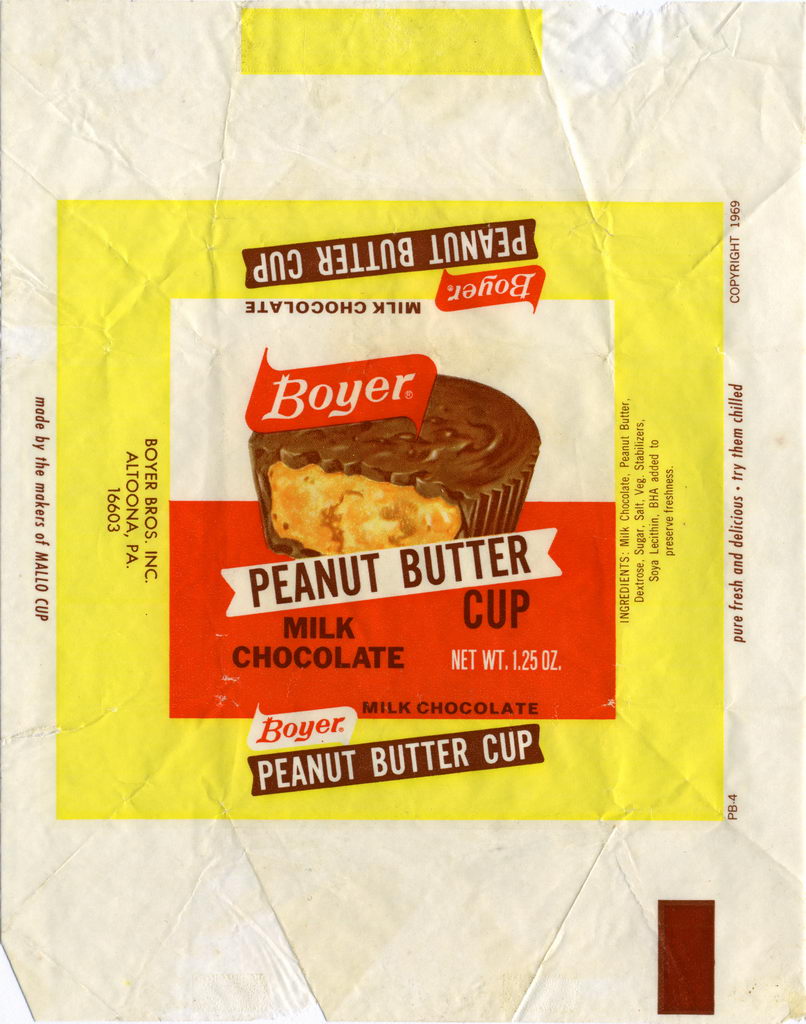 Boyer - Peanut Butter Cup milk chocolate candy bar wrapper - 1970's