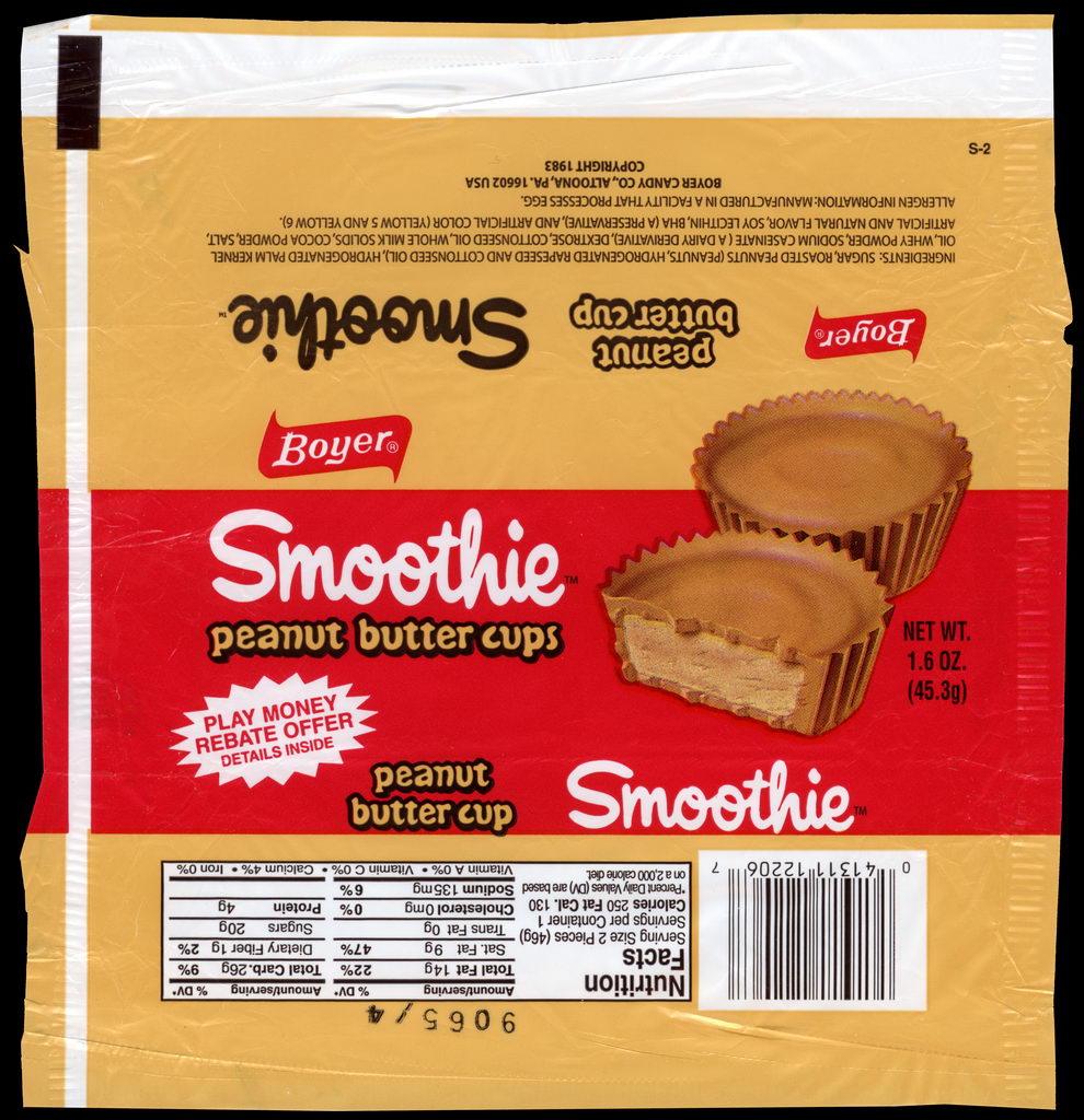 Boyer - Smoothie Peanut Butter Cups - candy wrapper - 2011