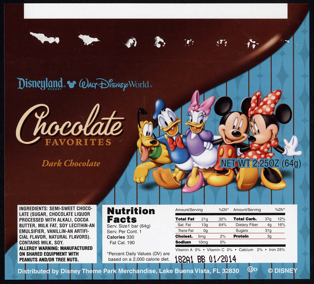 Disney Theme Parks - Dark Chocolate - souvenir candy bar wrapper - 2012