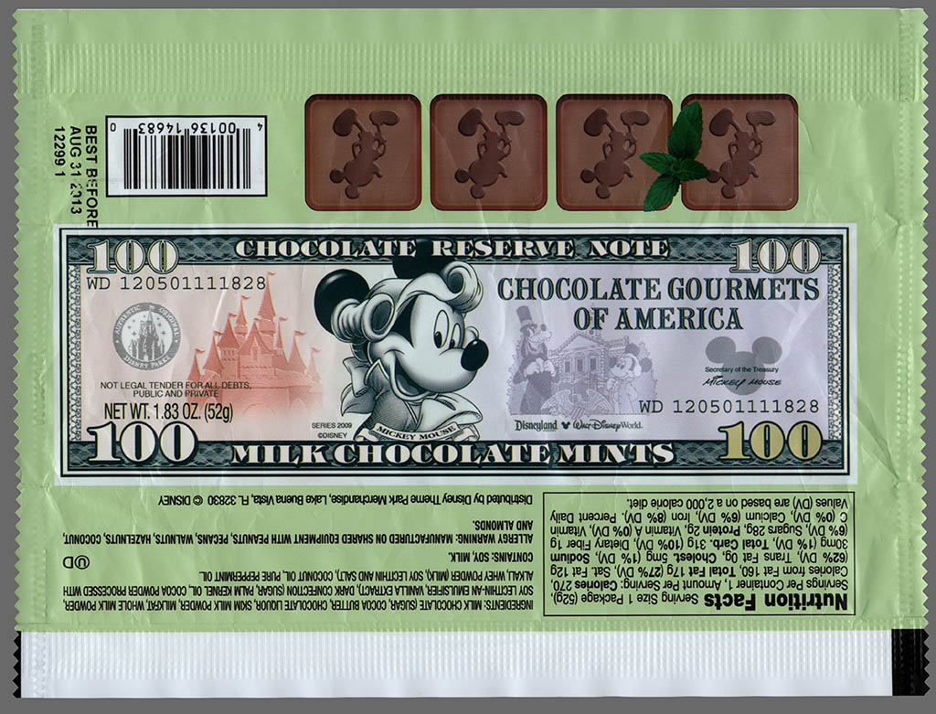 Disney Theme Parks - Milk Chocolate Mints - souvenir candy wrapper - 2012