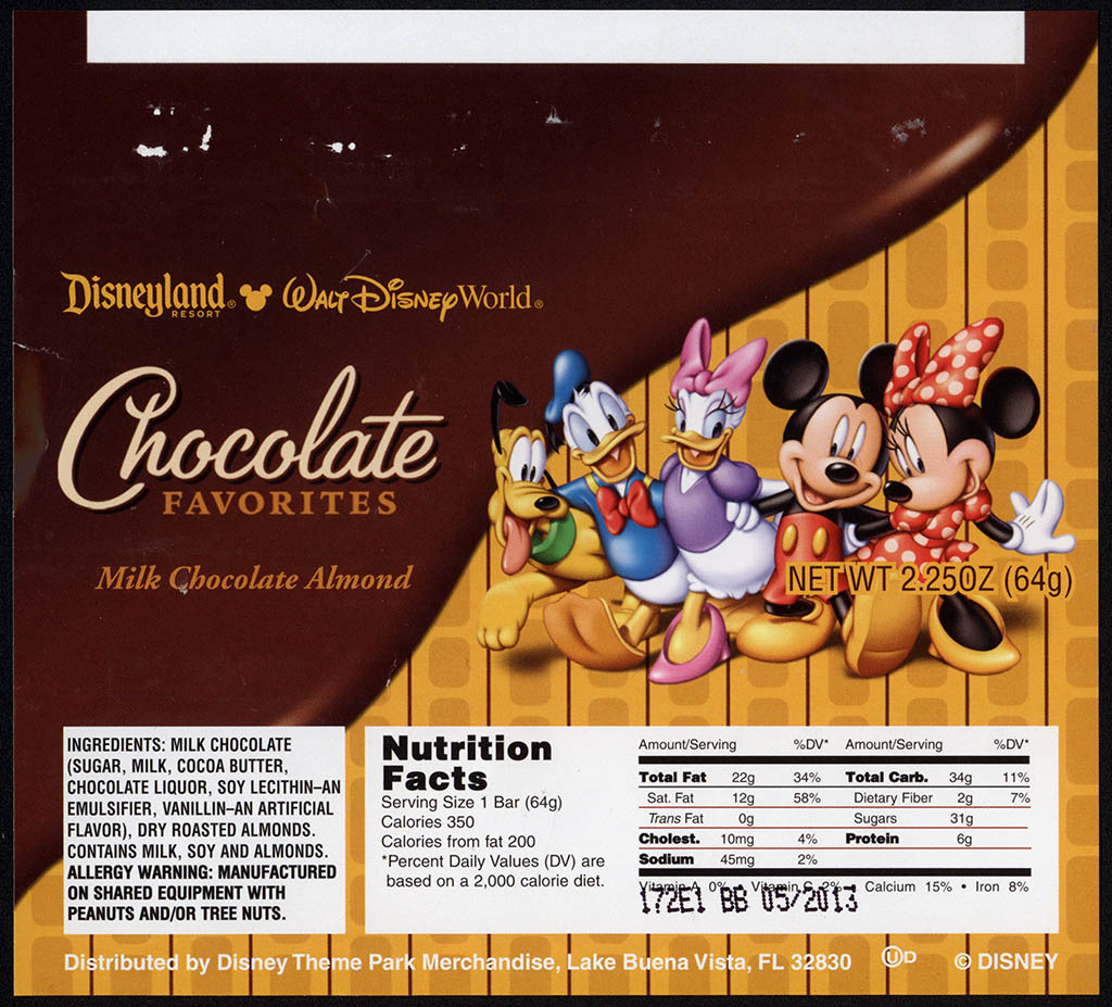 Disney Theme Parks - Milk Chocolate with Almonds - souvenir candy bar wrapper - 2012