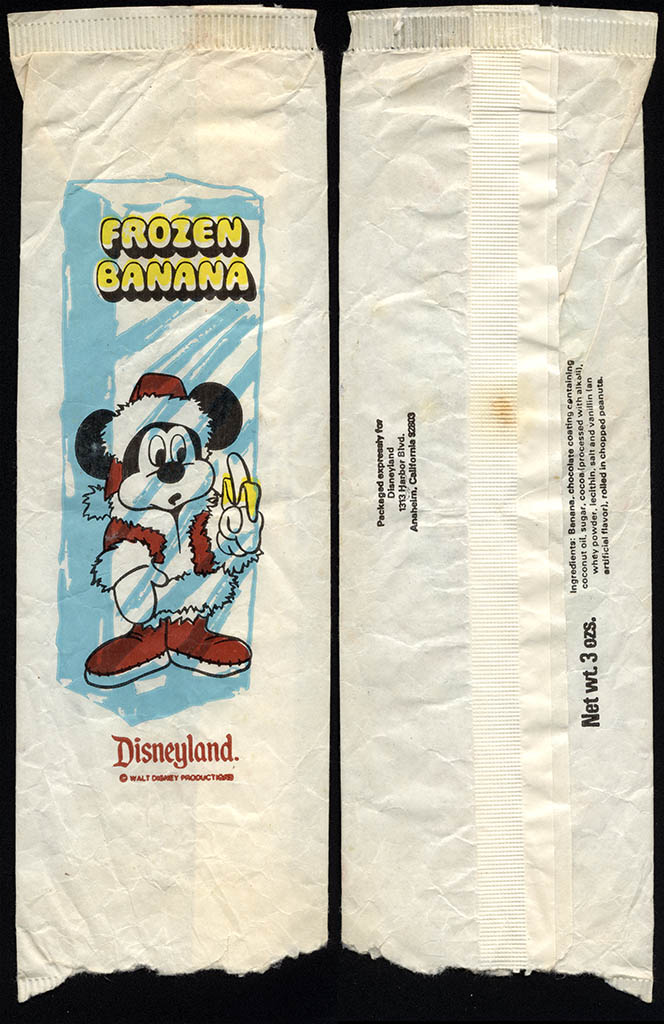 Disneyland - Frozen Banana - dessert treat wrapper package - featuring Mickey Mouse - late 1970's early 1980's