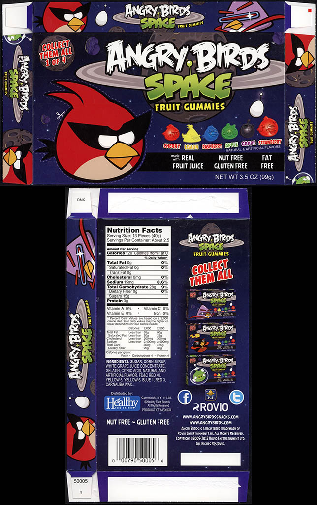 Healthy Food Brands - Angry Birds Space - Fruit Gummies - 1 of 4 - Red Bird - candy box - 2012
