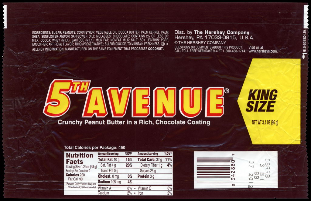 Hershey - 5th Avenue - King Size - candy package wrapper - 2012