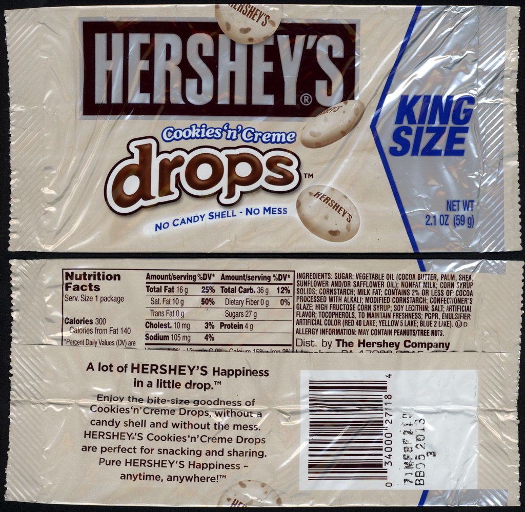 Hershey - Cookies n Creme Drops - King Size - candy package wrapper - 2012