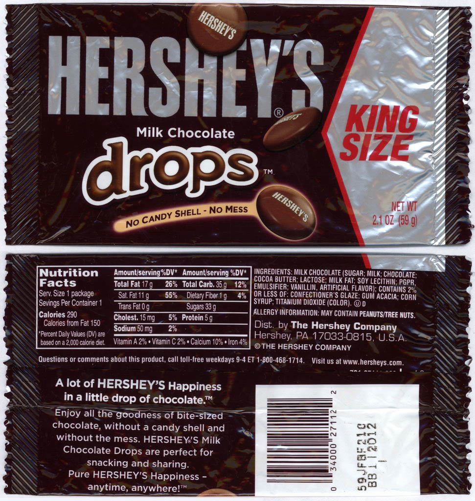 Hershey - Milk Chocolate Drops - King Size - candy package wrapper - 2012b