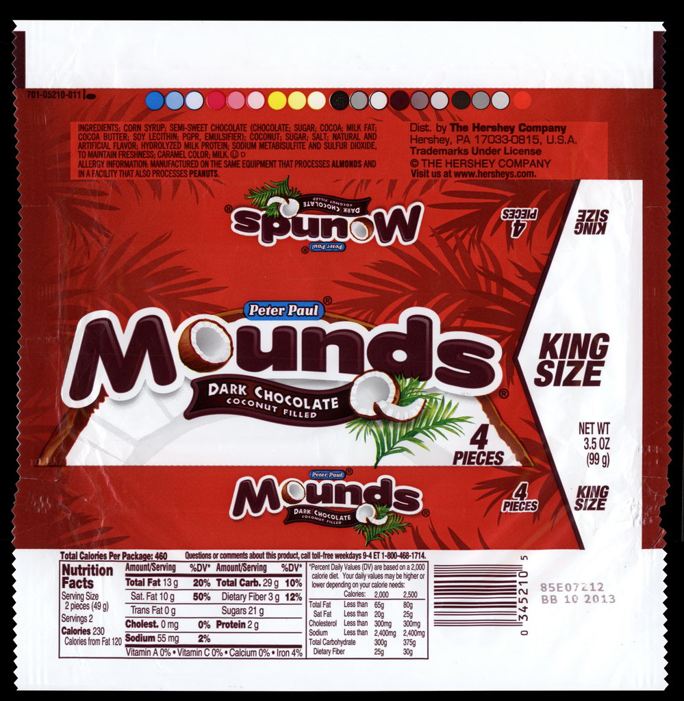Hershey - Peter Paul Mounds - King Size - candy package wrapper - 2012