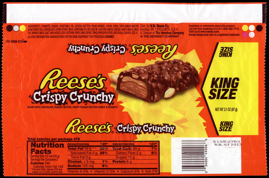 Hershey - Reese's Crispy Crunchy - King Size - candy package wrapper - 2012