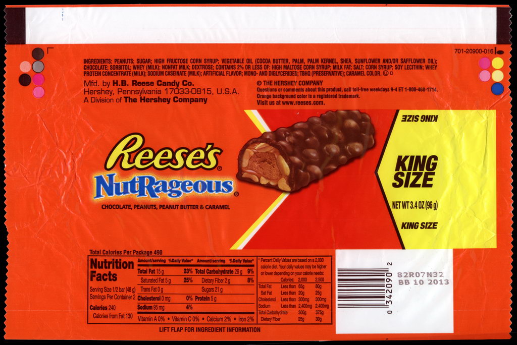 Hershey - Reese's Nutrageous - King Size - candy package wrapper - 2012