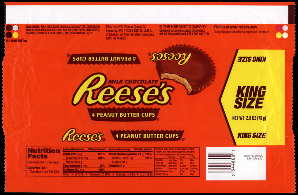 Hershey - Reese's Peanut Butter Cups - King Size - candy package wrapper - 2012