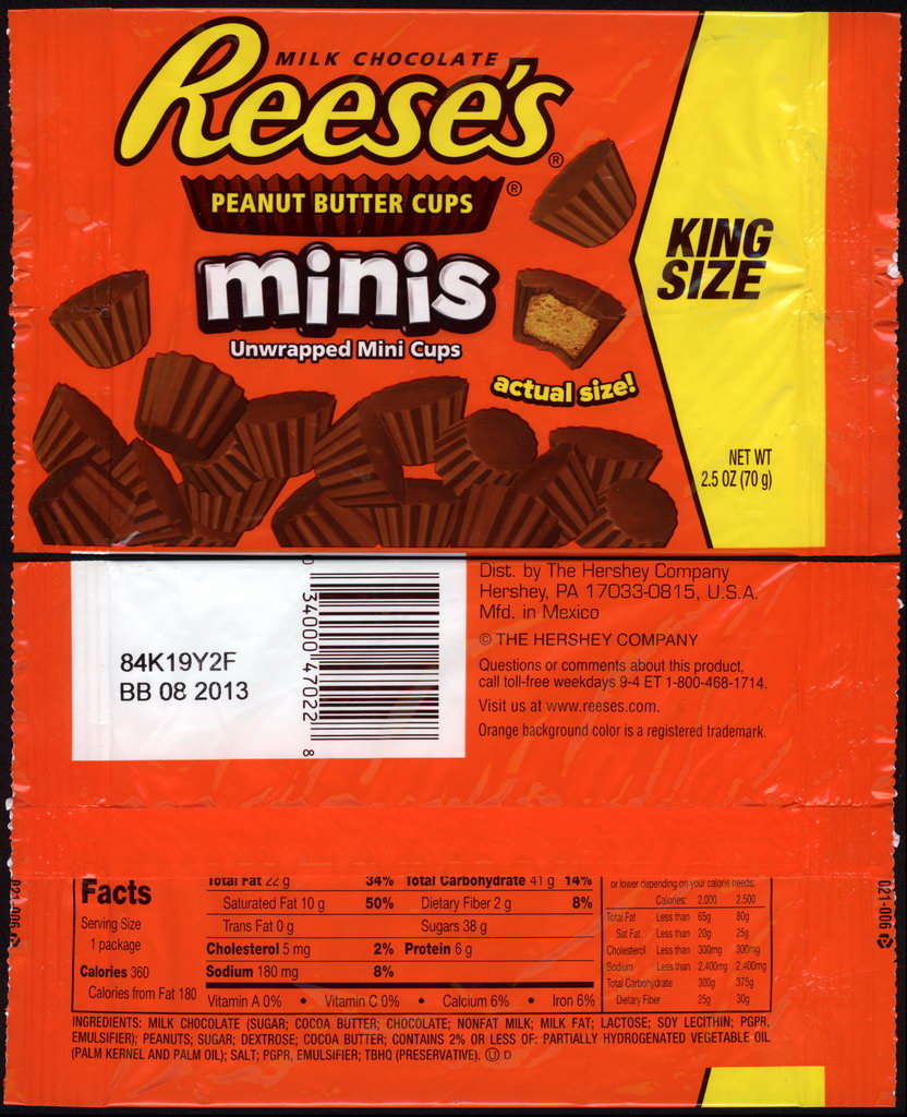 Hershey - Reese's Peanut Butter Cups Minis - King Size - candy package wrapper - 2012