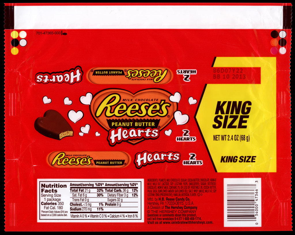 Hershey - Reese's Peanut Butter Hearts - King Size - candy package wrapper - 2013