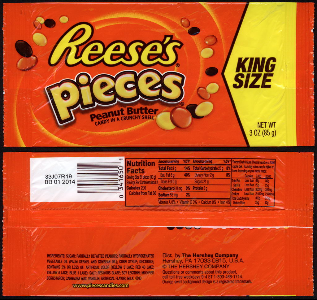 Hershey - Reese's Pieces - King Size - candy package - 2012