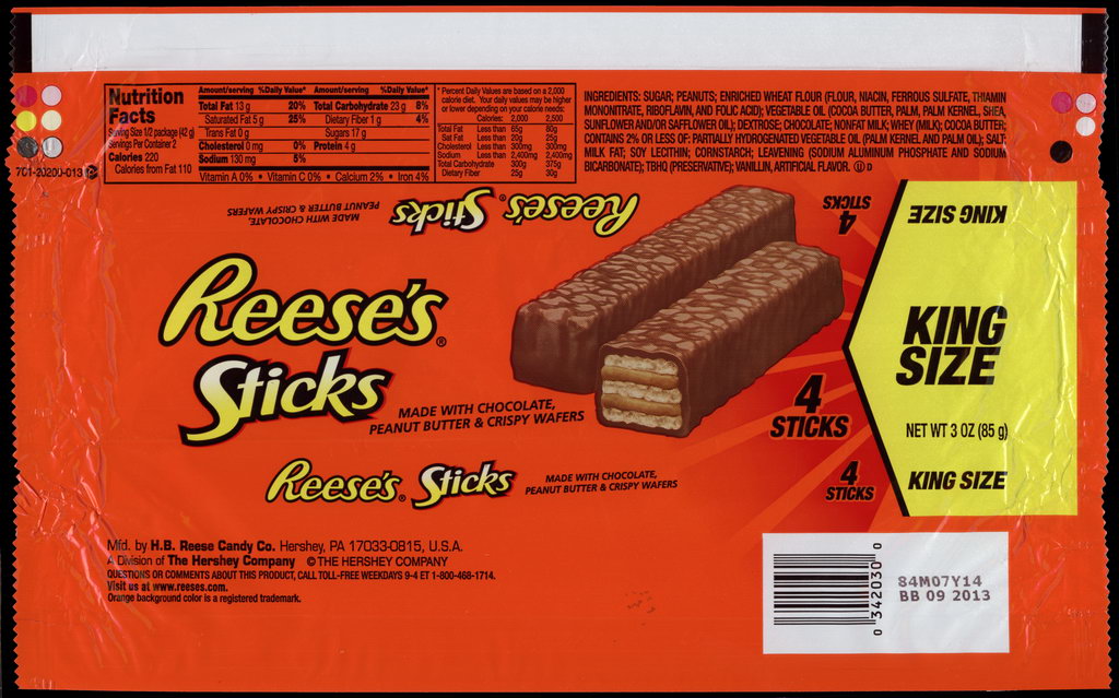 Hershey - Reese's Sticks - King Size - candy package wrapper - 2012