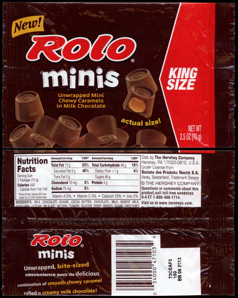 Hershey - Rolo Minis - NEW - King Size - candy package wrapper - 2012