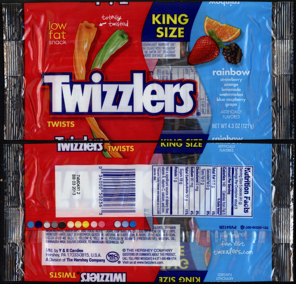 Hershey - Twizzlers - Rainbow Twists - King Size - candy package - 2012