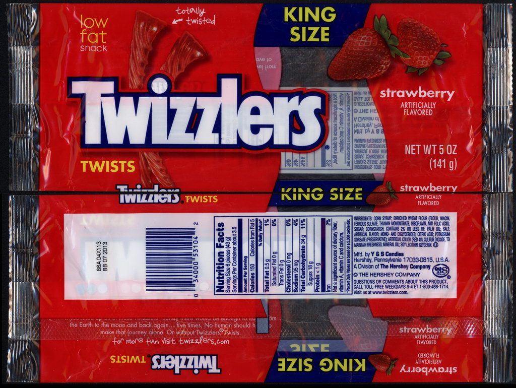 Hershey - Twizzlers - Strawberry Twists - King Size - candy package - 2012