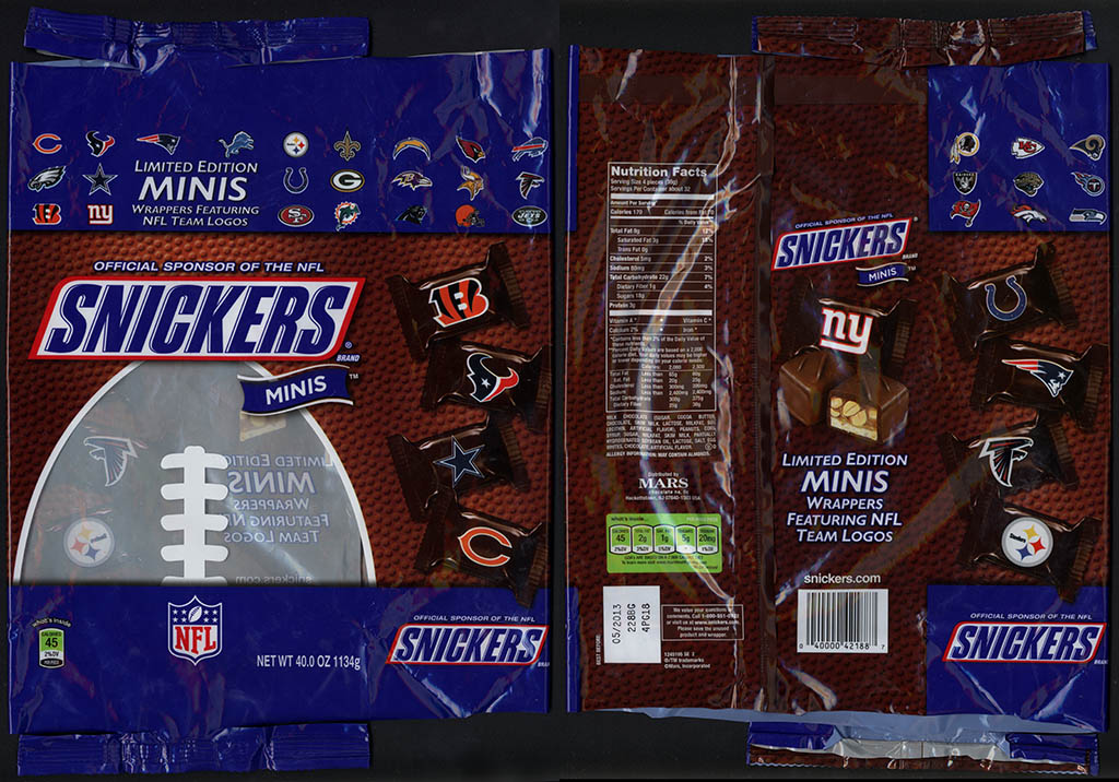 Mars - Snickers NFL Minis Limited Edition multi-bag package - Fall 2012