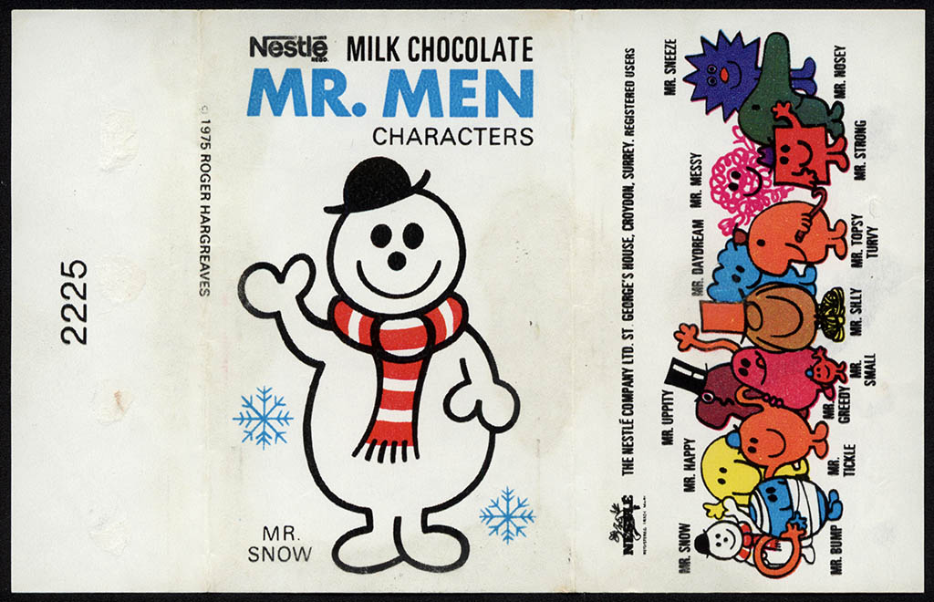 UK - Nestle - Mr Men characters - Mr Snow - chocolate candy bar wrapper - 1970's