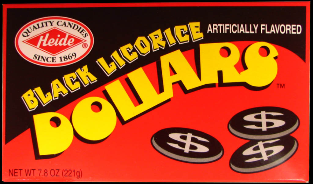 Farleys & Sathers - Black Licorice Dollars - candy box - mid-2000s