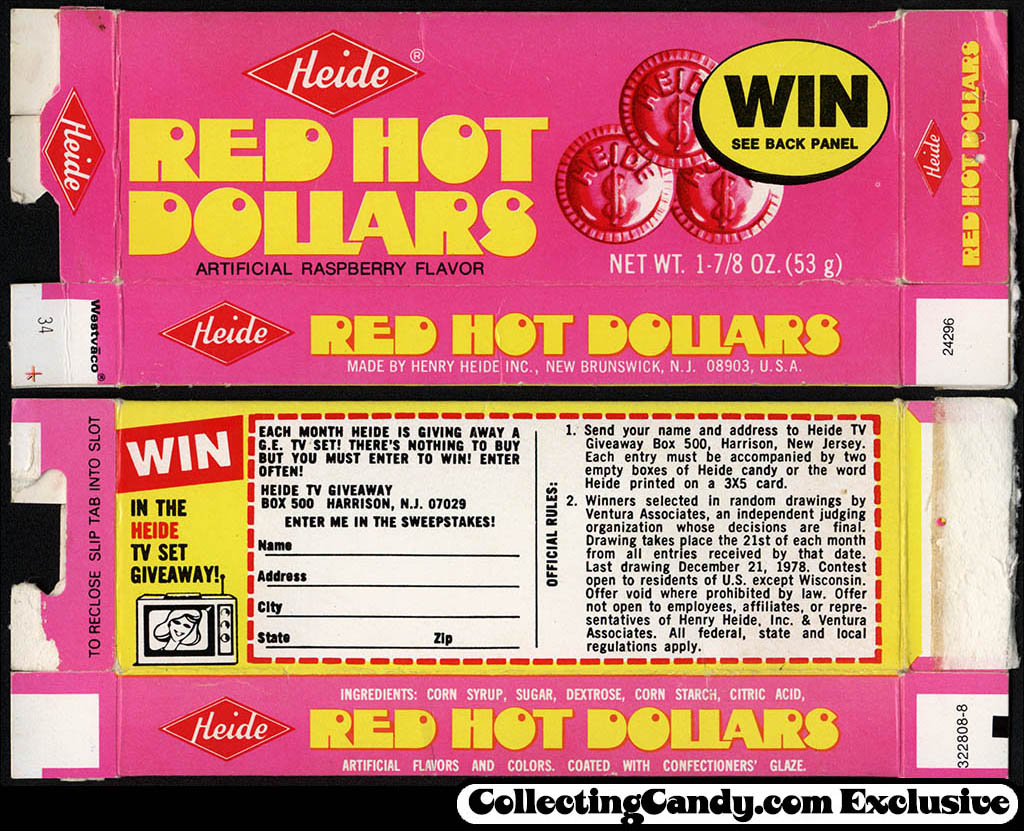 Heide - Red Hot Dollars - Win a TV set- candy box - 1978B