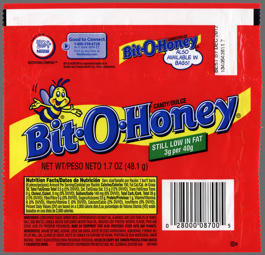 Nestle - Bit-O-Honey - 1.7oz candy wrapper - 2012