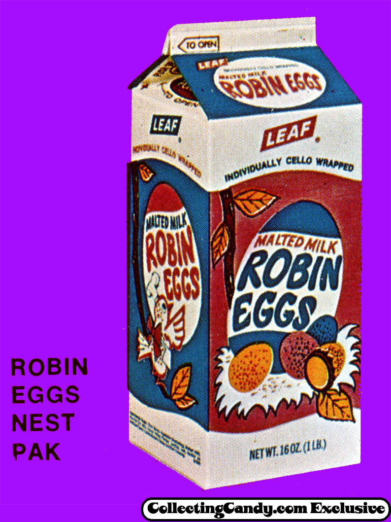 Leaf - Robin Eggs Nest Pak carton close-up - 1971 Easter