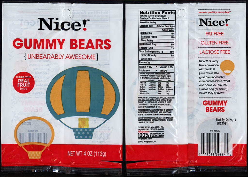 Walgreens Nice! - Gummy Bears - candy package - 2012