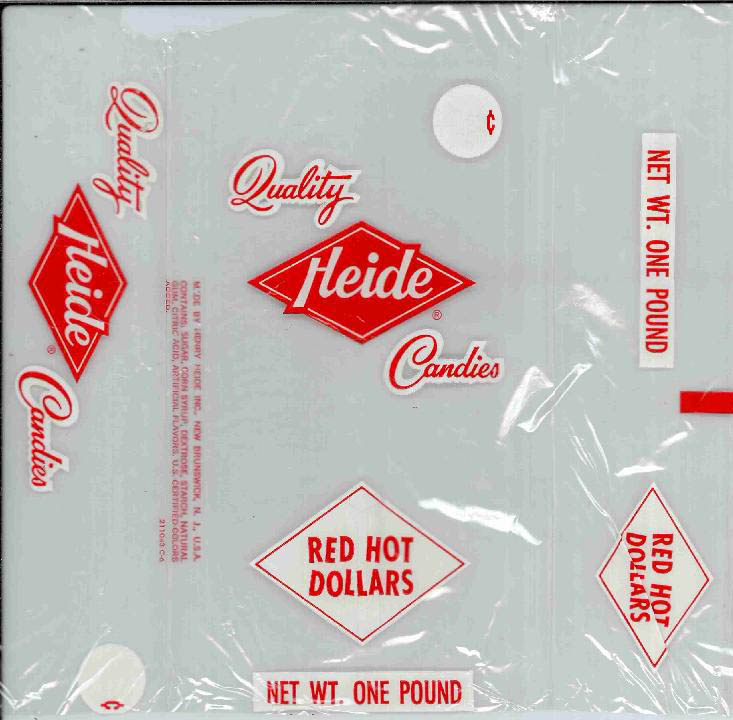 Heide - Red Hot Dollars - cello package - 1950s-1960s - Source US Trademark Office Archives