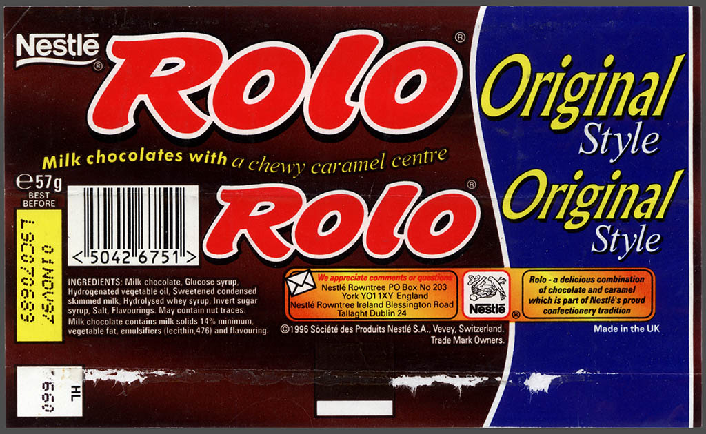 UK - Nestle Rolo Original Style - candy roll wrapper - 1997