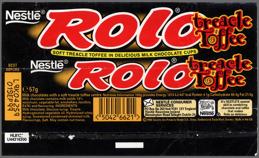 UK - Nestle Rolo Treacle Toffee - candy roll wrapper - 1999