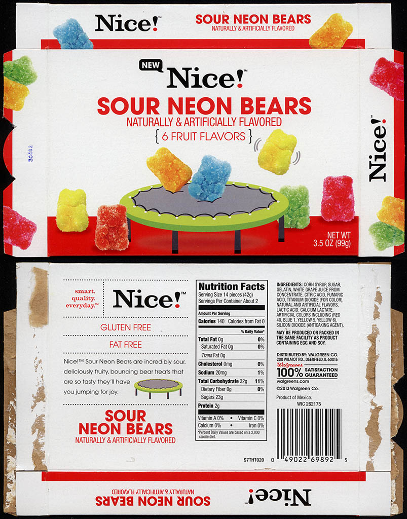 Walgreens - Nice - Sour Neon Bears - boxed store-brand candy - 2013