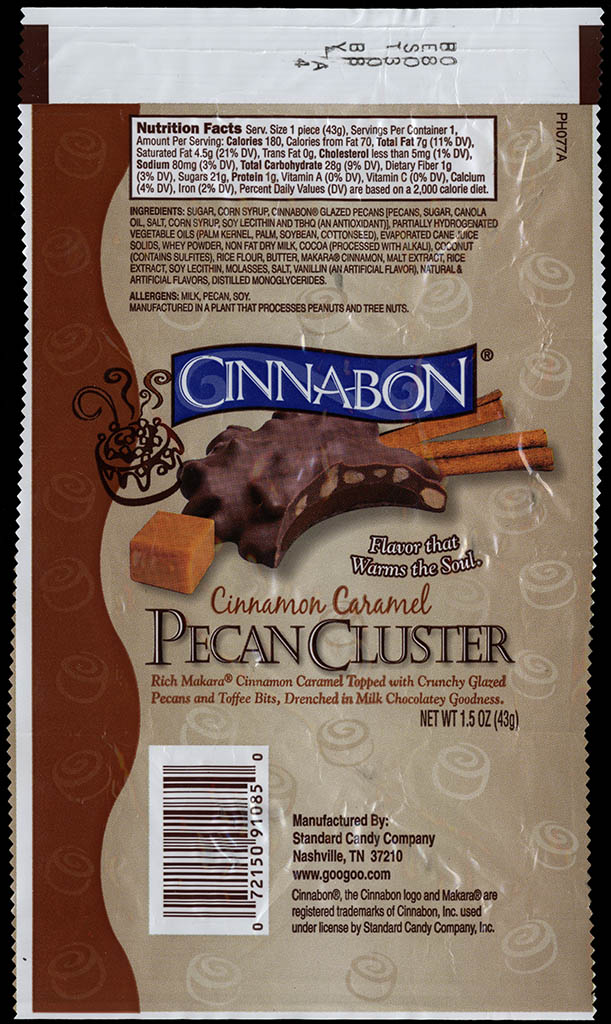 Standard Candy Company - Cinnabon - Cinnamon Caramel Pecan Cluster - candy wrapper - 2007