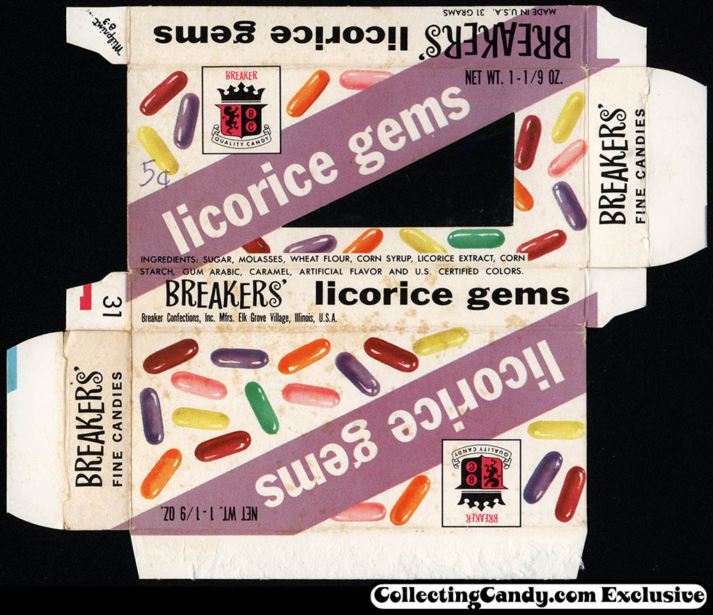 Breaker Confectioners - Breaker's Licorice Gems - candy box - 1964