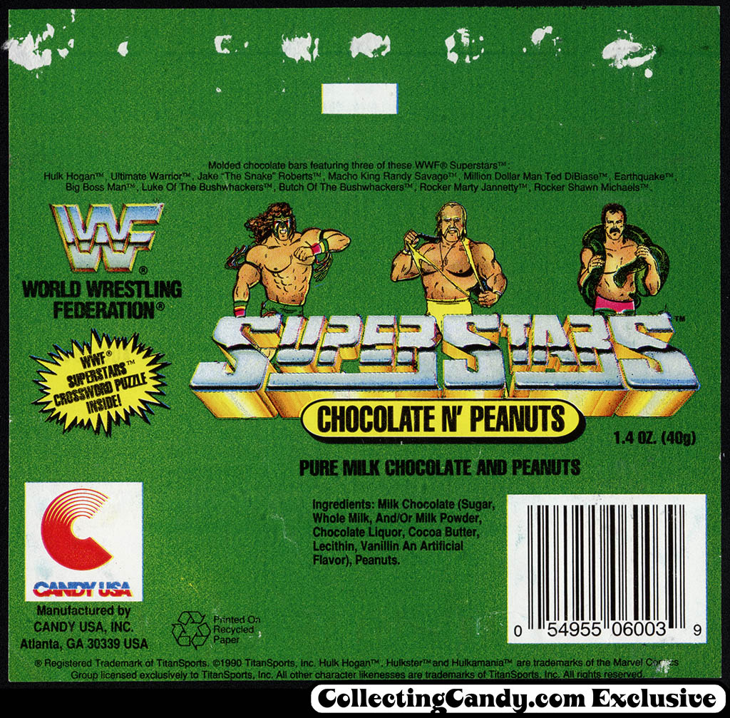 Candy USA - WWF World Wrestling Federation Chocolate N Peanuts bar - candy wrapper - 1991