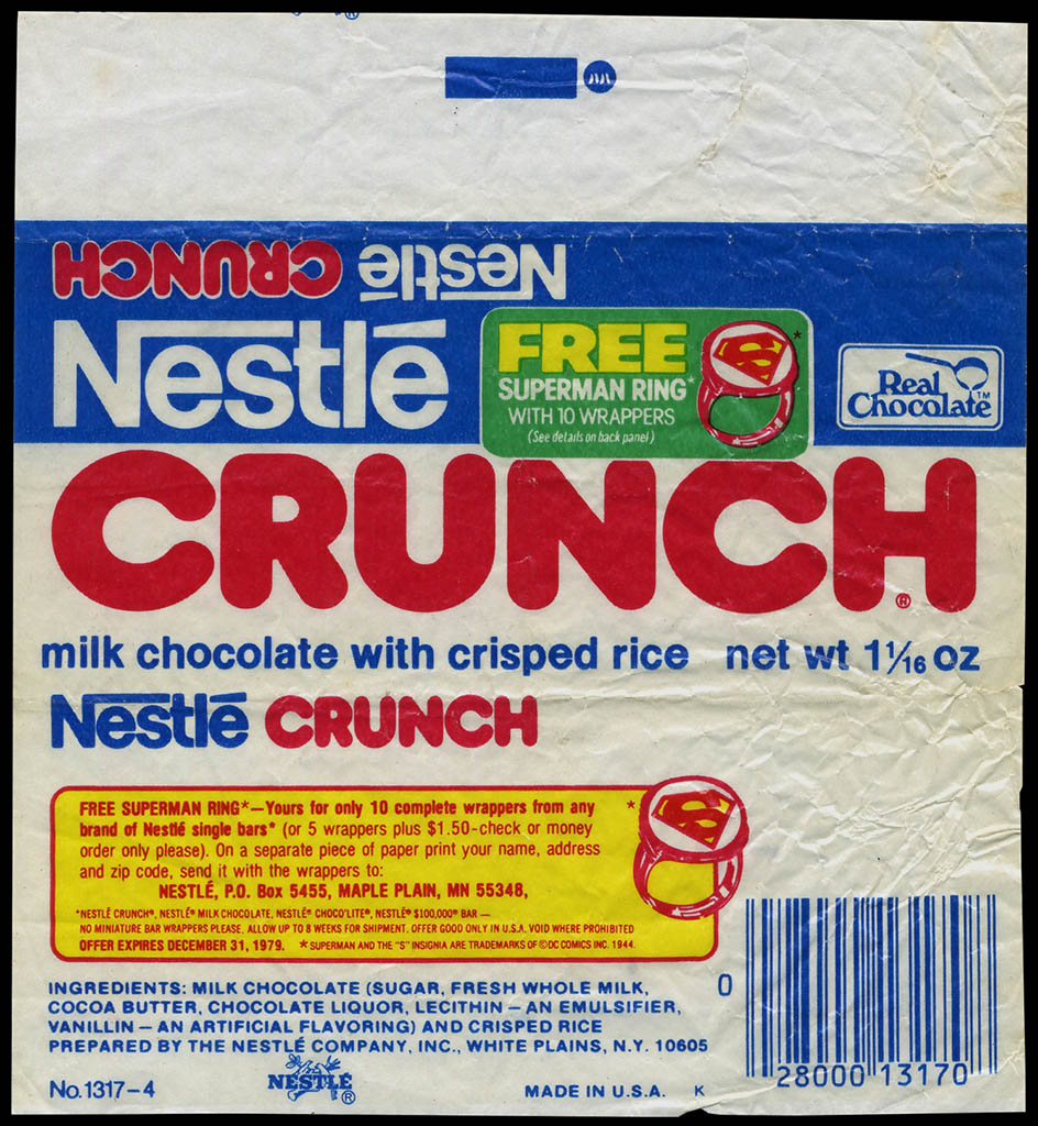 Nestle - Crunch chocolate bar wrapper - Superman Ring mail-away offer - 1979