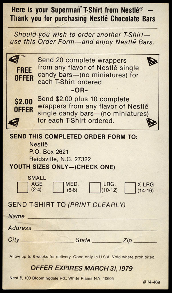 Nestle - Superman T-shirt insert coupon - 1978