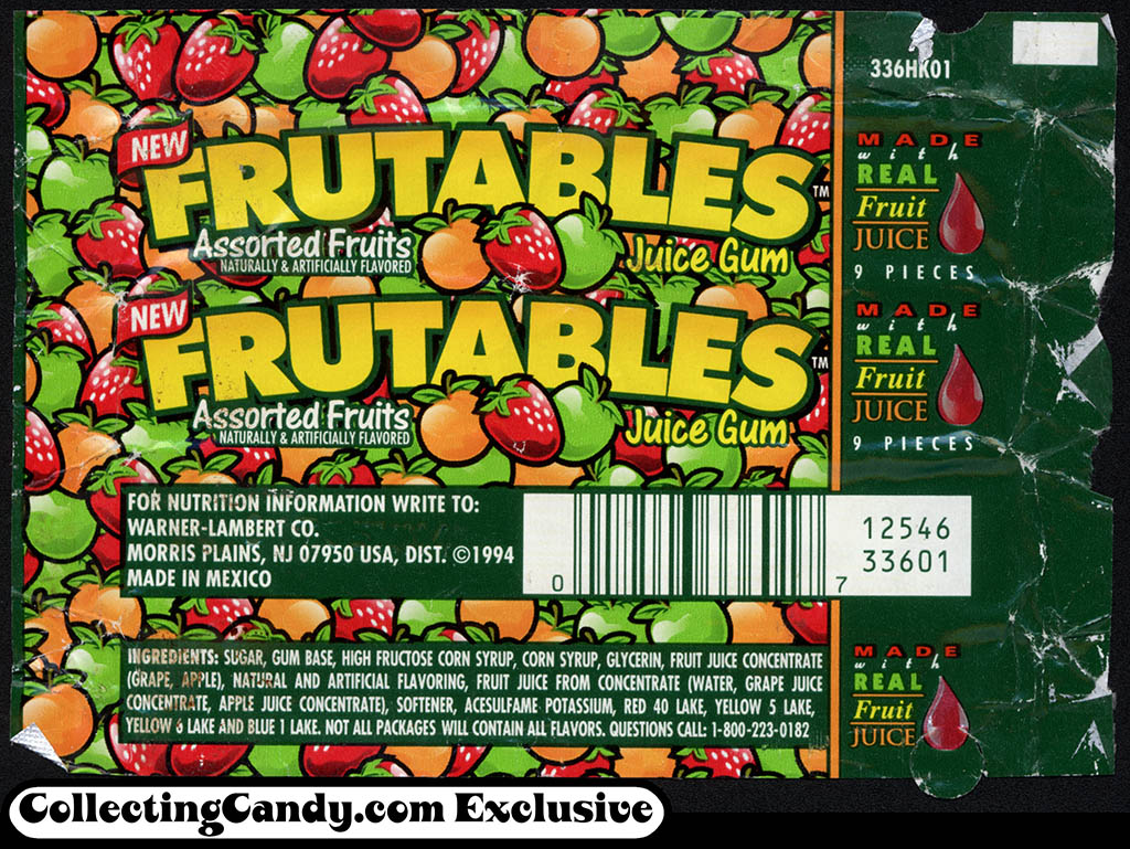 Warner-Lambert - Frutables - NEW - assorted fruits juice gum - candy gum wrapper - 1994