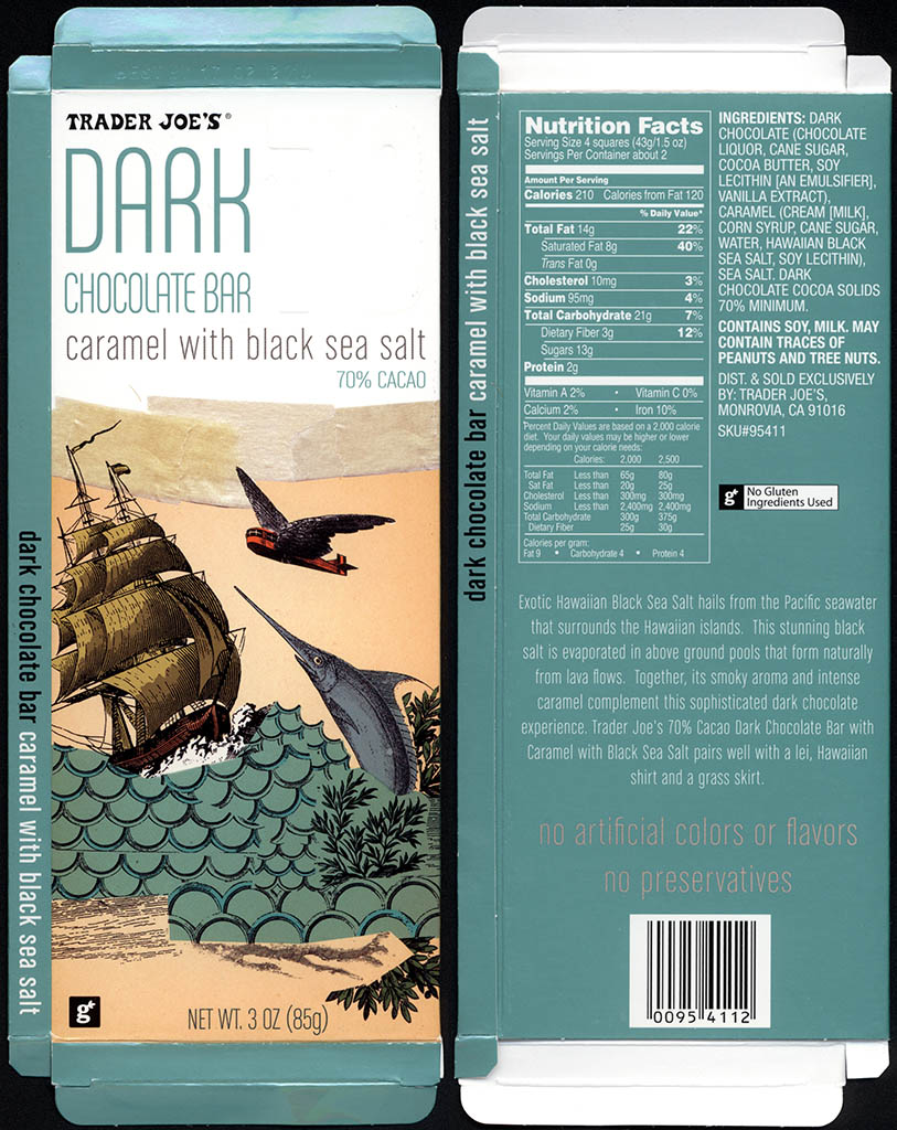 Trader Joe's Dark Chocolate Bar - Caramel with Black Sea Salt - candy box - July 2013