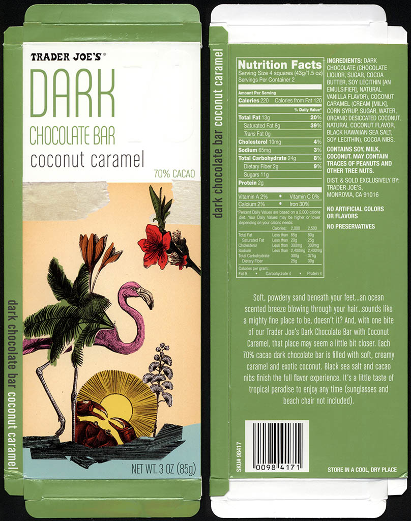 Trader Joe's Dark Chocolate Bar - Coconut Caramel - candy box - July 2013