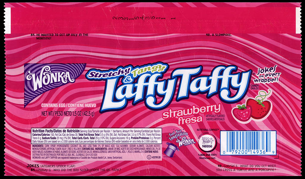 Nestle - Wonka - Laffy Taffy - Strawberry - candy wrapper - 2013