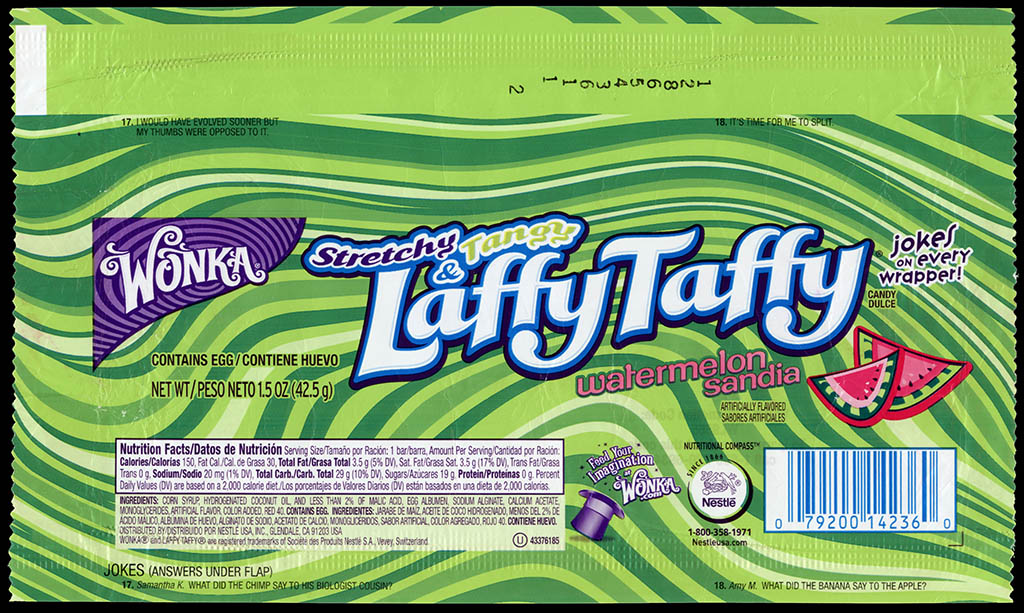 Nestle - Wonka - Laffy Taffy - Watermelon - candy wrapper - 2013
