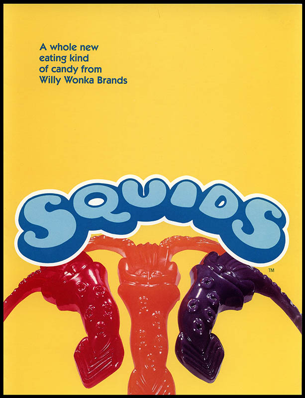 Willy Wonka - Squids gummy candy - promotional brochure page 01 cover - 1984