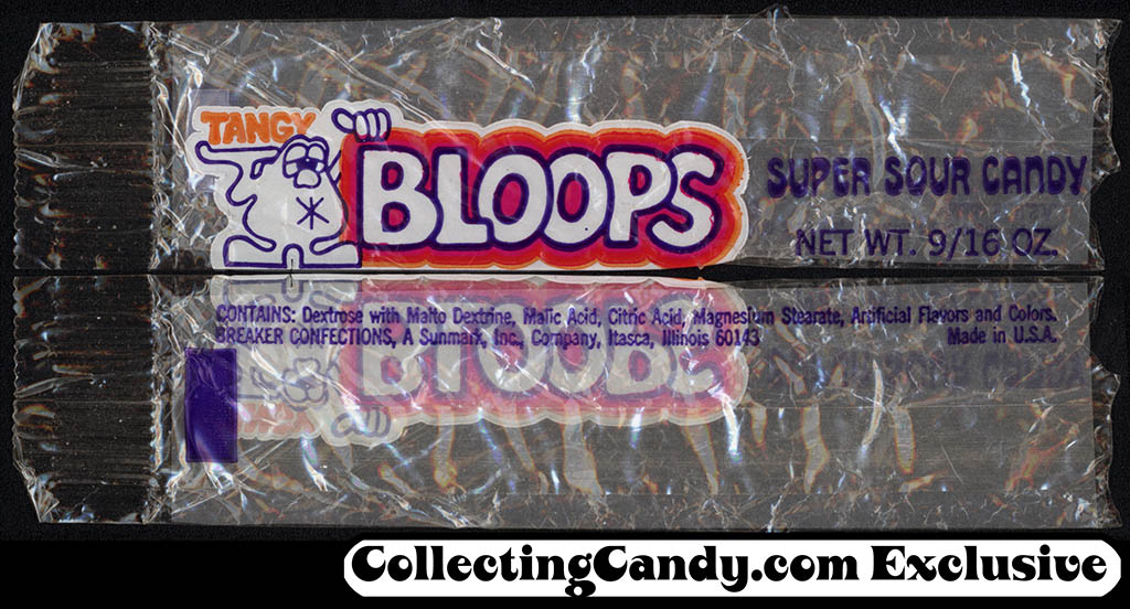 Breaker Confections - Tangy Bloops - Super Sour Candy - cello candy package - 1970's